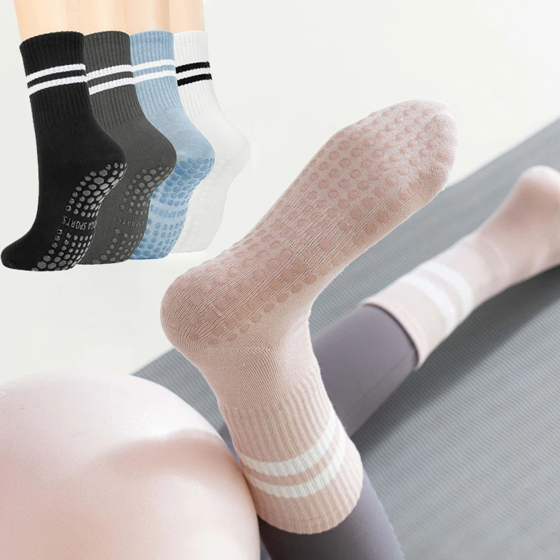 4 Pairs Yoga Socks for Women Professional Non-slip Silicone Mid-tube Pilates Socks Indoor Fitness Gym Dance Sports Floor Socks - Image 2