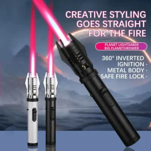 Windproof Torch Butane Gas Lighter Adjustable Flame Candles Lighter with Safety Lock Cool Lighters for Cigar BBQ Baking Camping