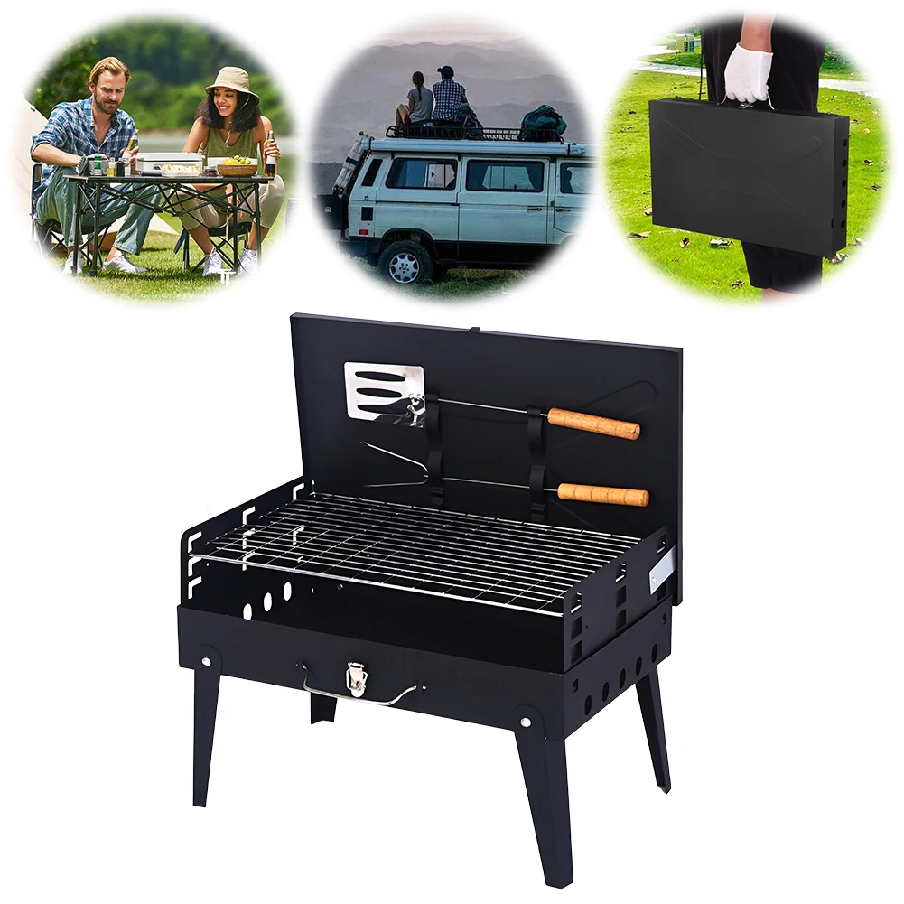 Stainless Steel Portable BBQ Grill Lightweight Folding BBQ Charcoal Grill Multifunction for Outdoor Cooking Camping Picnics - Image 2