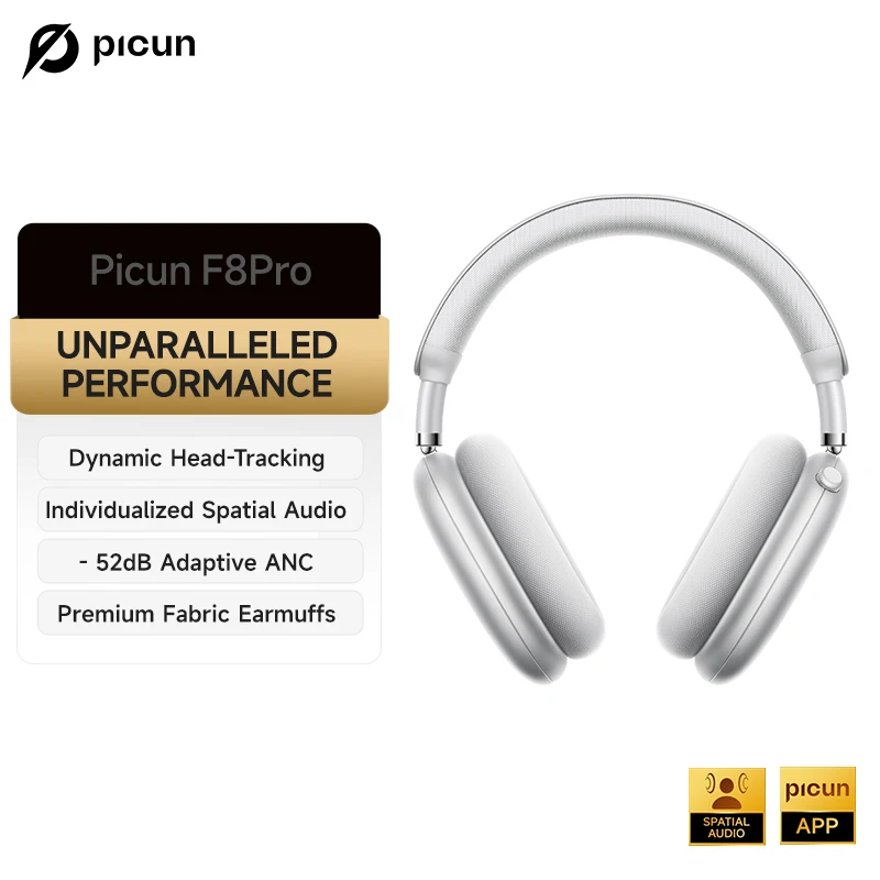 Picun F8 Pro ANC Wireless Headphones Head Tracking 3D Spatial Audio -52dB ANC HIFI Bluetooth Headset ENC HD Mic Low-Latency APP - Image 7