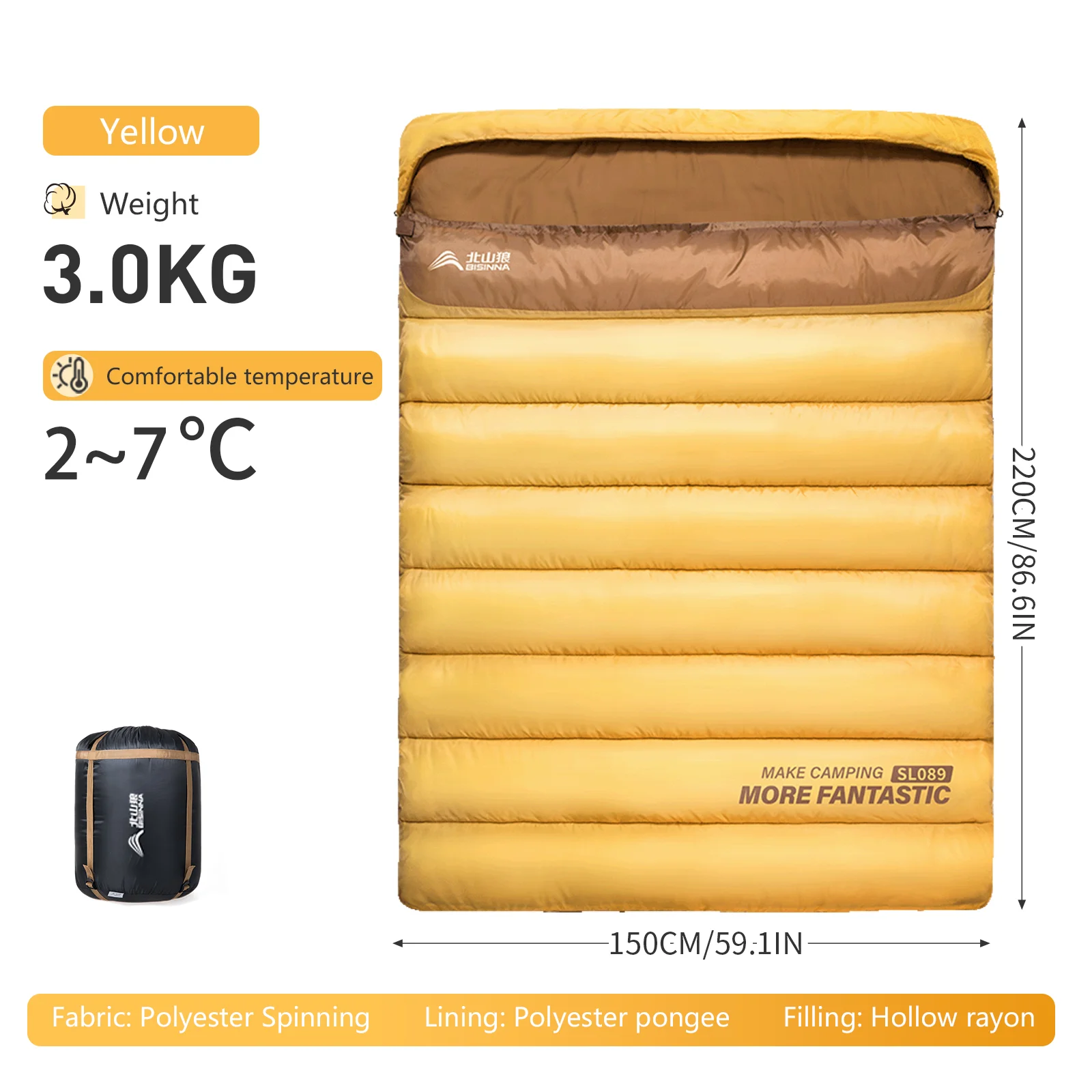 BSWOLF 2 Person Camping Sleeping Bag Four Seasons Portable Winter Sleeping Bag for Outdoor Camp Travel Hiking - Image 8