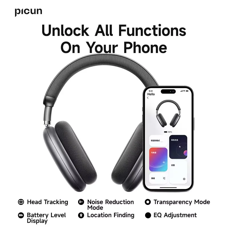 Picun F8 Pro ANC Wireless Headphones Head Tracking 3D Spatial Audio -52dB ANC HIFI Bluetooth Headset ENC HD Mic Low-Latency APP - Image 2