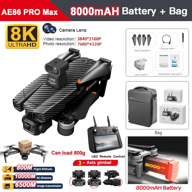 2025 New 8K AE86 Pro Max Drone Professional aerial photography HD 8K With Screen Remote Control 10KM Obstacle Avoidance - Image 7