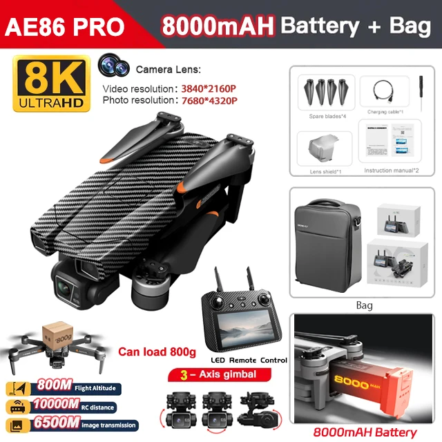 2025 New 8K AE86 Pro Max Drone Professional aerial photography HD 8K With Screen Remote Control 10KM Obstacle Avoidance - Image 9
