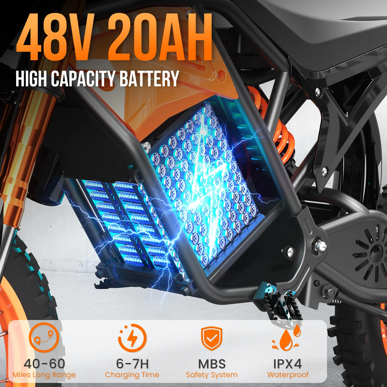 48V Electric Dirt Bike for Adults/Teens,3000W Peak Power Electric Motorcycle for Adults, 37.5MPH Top Speed & 60 Miles Long Range - Image 3