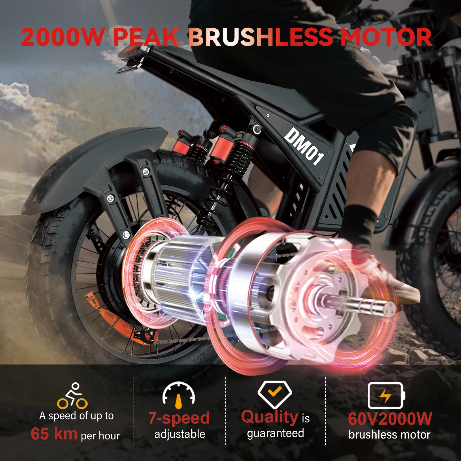 BAOLUJIE DM01 Moto Adults Electric Bicycle 2000W Motor 60V 30AH E bike Mountain Bike 42MPH Electric Dirt Bike【1 Year Warranty】 - Image 4