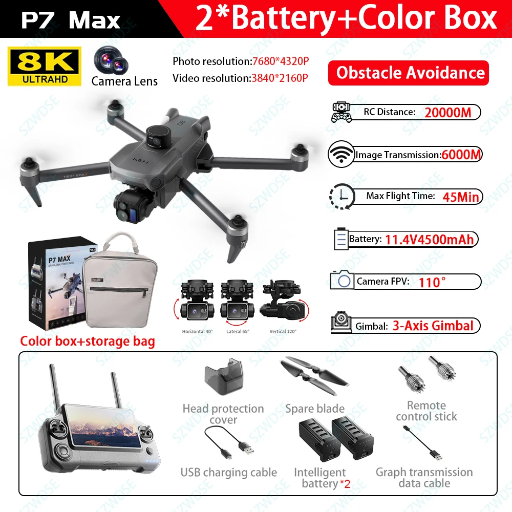 P7 MAX High-end Professional GPS Drone 8K With Screen Remote Control 20km Digital Image Transmission Brushless RC Quadcopter Toy - Image 7