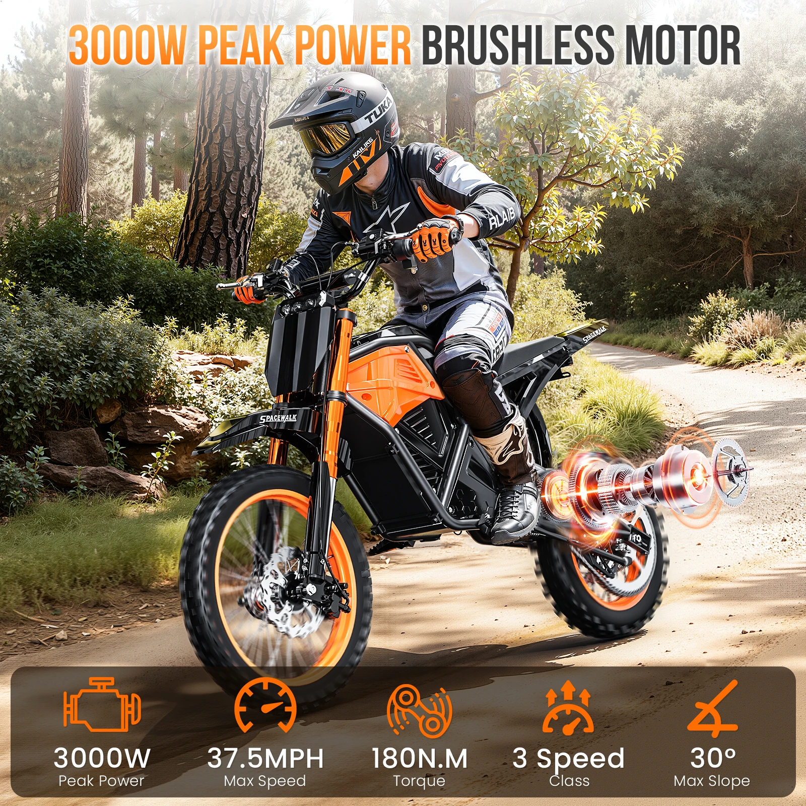 48V Electric Dirt Bike for Adults/Teens,3000W Peak Power Electric Motorcycle for Adults, 37.5MPH Top Speed & 60 Miles Long Range - Image 2