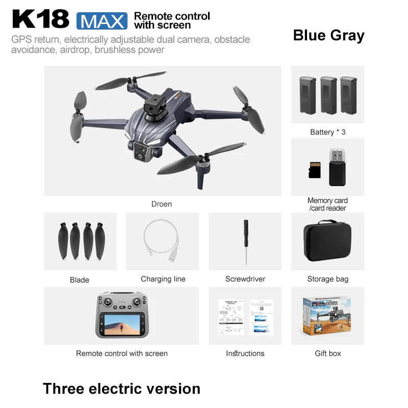 2025 K18Max Airdrop Drone GPS Return 5G 8K HD Camera Screen Remote Omnidirectional Obstacle Avoidance Dron RC Toy Gift For Kid - Image 7
