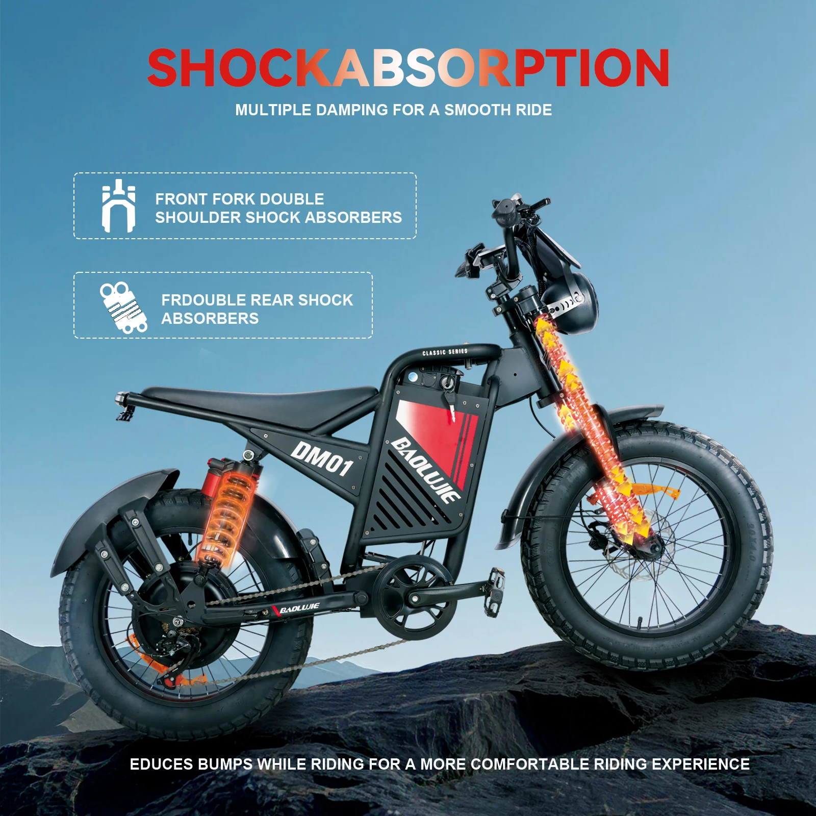 BAOLUJIE DM01 Moto Adults Electric Bicycle 2000W Motor 60V 30AH E bike Mountain Bike 42MPH Electric Dirt Bike【1 Year Warranty】 - Image 5